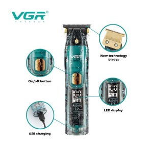 Aparat de tuns si trimmer profesional VGR V-961, fara fir, incarcare USB, cu carcasa transparenta - Img 8