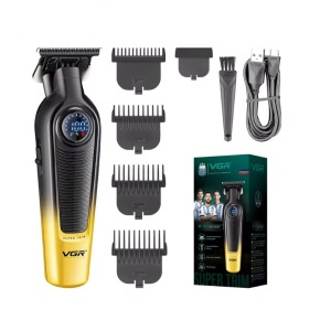 Aparat de Tuns VGR V-996, Profesional, Ecran LED, Reîncărcabil, Lame T-Shape din Oțel, 4 Piepteni, Negru-Galben - Img 1