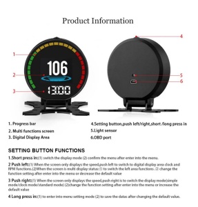 Aparat diagnosticare si afisaj informatii bord pe parbriz, digital OBD2 de tip HUD, cu alarme, negru - Img 4