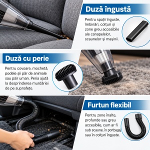Aspirator auto cu alimentare 12V la priza auto, Cablu 4,2 m, Recipient detasabil, Furtun, Duza ingusta si perie - Img 5