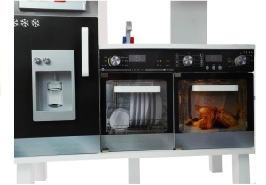 Bucatarie pentru copii, din lemn, utilata cu electrocasnice incorporabile, alb - Img 4