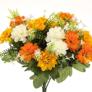 Buchet decorativ din flori artificiale albe si galbene cu frunze verzi, 42 cm/ alb/galben - Img 2