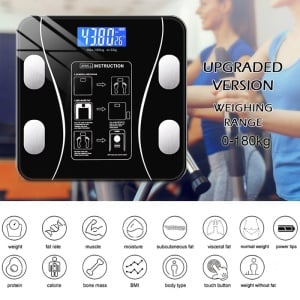 Cantar corporal inteligent, cu diagnostic si termometru, USB, Bluetooth, App pentru fitness, din sticla securizata, LCD, negru - Img 3