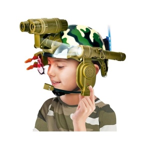Casca de armata de jucarie cu Lumina LED, Binoclu si Ochelari, Verde Camuflaj