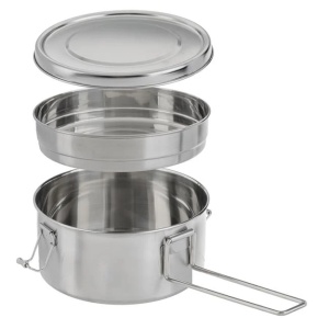 Caserola din otel inoxidabil cu 2 compartimente, capac si 3 puncte de inchidere, Capacitate 1L