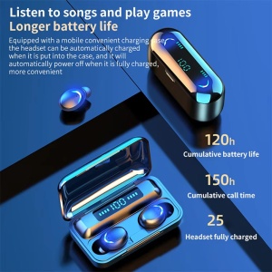 Casti Bluetooth EarBuds, TWS F9, Wireless, Afisaj LED, Control Touch, Functie Reducere Zgomot si Power Bank, Negru - Img 6