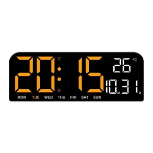 Ceas digital de perete, cu lumina LED ajustabila, alarma, umiditate, temperatura, cronometru, 9x3x24 cm, negru-verde - Img 7