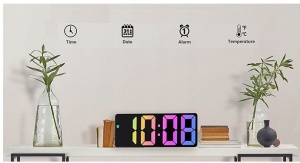 Ceas electronic LED cu afisaj RGB, Termometru si Alarma, Negru/Alb - Img 4