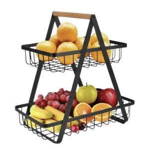 Cos de fructe decorativ din metal cu 2 etaje