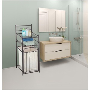Cos pentru rufe 7 l si raft organizator pentru baie cu 2 polite, metal, 38 x 35.5 x 105 cm, negru - Img 5
