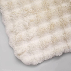 Covoras decorativ, cu aspect de blanita, model cu dungi si patratele, interior cu suprafata antiderapanta, 150x100 cm, alb - Img 2
