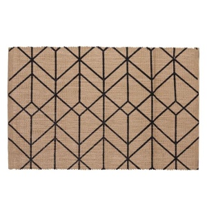 Covoras decorativ din iuta cu model linear, Dimensiune 90x60 cm, Culoare Bej