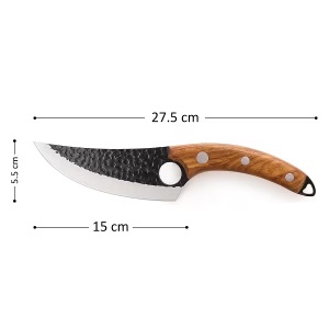 Cutit Japonez din Otel Inoxidabil, Forjat Manual, Husa Piele Ecologica, Maner Ergonomic din Lemn, Lama de 15cm, Maro - Img 8