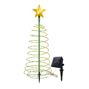 Decoratie solara cu LED model brad de Craciun cu stea, 85cm inaltime, lumina galbena