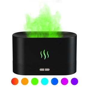 Difuzor Aromaterapie si Umidificator cu Efect Flacara si Ultrasunete, 3 in 1, LED RGB, 180ml, 17x10x7cm, Negru - Img 1