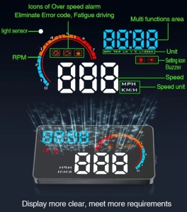 Ecran HUD Head-up display D2000 5.5", cu proiectie afisaj bord pe parbriz cu mufa OB2, cu alarma de viteza - Img 6