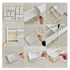 Etajeta pentru Birou, cu 6 Compartimente si un Sertar, PVC, 55x14x34cm, Alb - Img 8