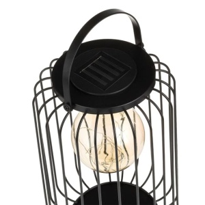 Felinar solar tip colivie cu bec suspendat, Diametru 18x27cm, Negru - Img 4