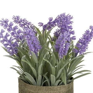 Ghiveci decorativ din in, cu planta artificiala de lavanda, Ø11x25cm, gri/mov - Img 3