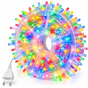 Instalatie de Craciun LED Tip Rola, 100m, 800 LED-uri, 8 Moduri de Iluminare, Interior/Exterior, Fir Transparent, Multicolor