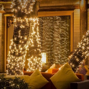 Instalatie liniara LED tip rola, 100m, fir transparent, 500 LED-uri RGB sau lumina alba calda, IP44 - Img 3