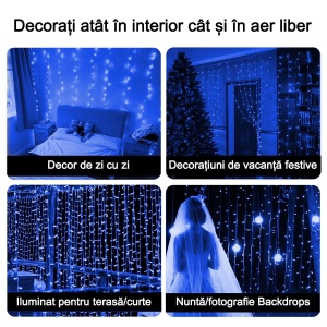 Instalatie Tip Perdea, Cablu Negru, 480 LED-uri, IP65, 6 x 2m, Lumina Alba Calda/Rece, Albastra, Multicolora - Img 13