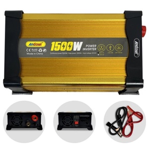 Invertor de tensiune auto Andowl KS1500, 1500W, 12V, 220V, 26 x 11 x 6.5cm, auriu - Img 4