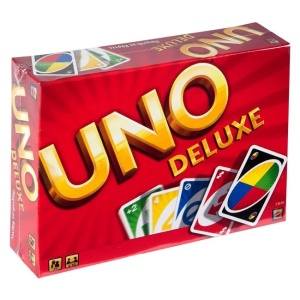 Joc de societate UNO Deluxe cu suport pentru carti, Varsta 7+ ani
