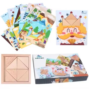 Joc educativ cu 8 forme si 17 placi de puzzle, pentru copii 3 ani+, din plemn, 28.5x19.5x4.5 cm, multicolor - Img 1