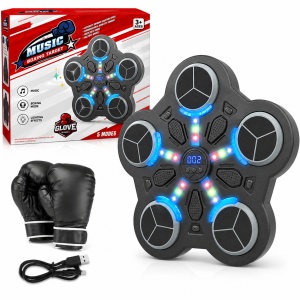 Jucarie Interactiva de Box pentru Copii, Tinta Electronica Inteligenta, 5 Zone de Lovire, Bluetooth, Muzica, Lumini LED, Efecte Sonore, Manusi Incluse