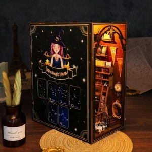 Kit Book Nook - Casuta Miniatura DIY cu Lumini LED, Puzzle 3D din Lemn, Decor pentru Biblioteca - Img 6