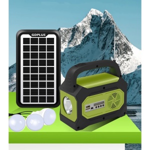 Kit solar camping GD-8073, Radio FM, MP3, Bluetooth, Lanterna, Powerbank, 3 becuri LED - Img 5