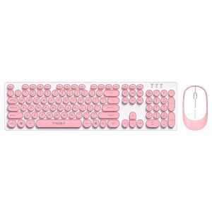 Kit tastatura si mouse Wireless, Universale, Roz-Alb - Img 1