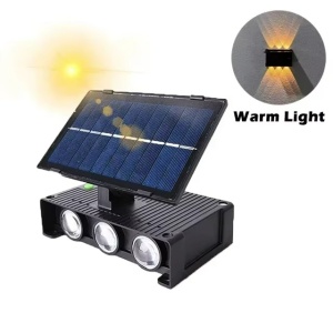 Lampa cu panou solar 6 LED, Montaj pe perete, Iluminare sus-jos, Lumina alb cald