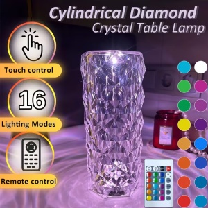 Lampa de masa ambientala din Cristal LED cu touch control, 16 lumini multicolore, Telecomanda, Incarcare USB - Img 5
