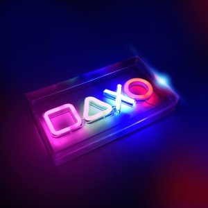 Lampa decorativa transparenta cu LED neon colorat Gamer, Intensitate luminoasa ridicata, Dimensiune 23x12.7 cm