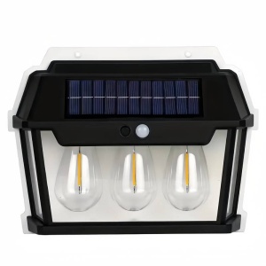Lampa solara de perete cu 3 becuri LED, 3 moduri de functionare, 38W, 600Lm, senzor miscare, IP65, negru - Img 1