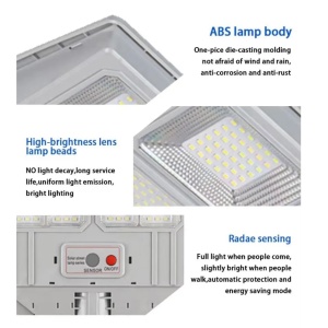 Lampa solara stradala cu telecomanda, JG-712, 6.5W, 12 cadrane, 108 LED-uri, 6000K, 10000lm, cu suport si senzor de miscare, 31x19 cm, gri - Img 6