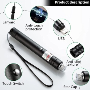 Lanterna cu laser, pointer verde puternic, cu acumulator Li-ion 8800mAh si incarcator, bate pana la 16 km, negru - Img 5