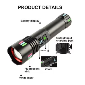 Lanterna LED cu zoom telescopic, Andowl P45, reincarcabila, focus ajustabil, 20W, 2000LM, IP43, afisaj baterie, 18x4.3 cm, negru - Img 2