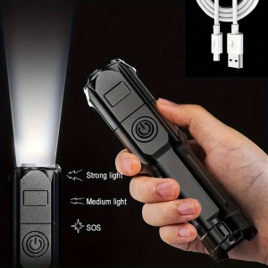 Lanterna puternica cu zoom, portabila, multifunctionala, reincarcabila cu USB, 3 moduri de iluminare, gri foarte inchis - Img 5