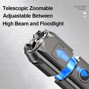 Lanterna puternica cu zoom, portabila, multifunctionala, reincarcabila cu USB, 3 moduri de iluminare, gri foarte inchis - Img 7