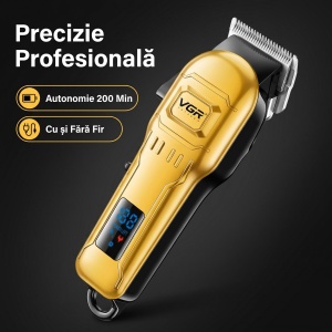 Masina de tuns profesionala cu afisaj digital - Model VGR V-268 - Fara fir incarcare cu USB - Auriu - Img 5