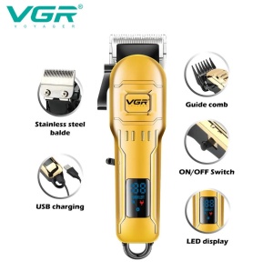 Masina de tuns profesionala VGR V-268, fara fir, incarcare cu USB, 10W, 4 distantiere, afisaj digital, auriu - Img 7
