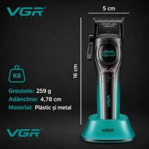 Masina de tuns profesionala VGR V-888C, Motor 7000/8000 RPM, Acumulator 2500 mAh, Display LED, 6 Piepteni Inclusi - Img 8