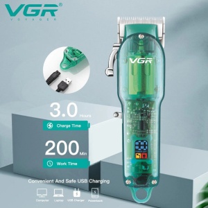 Masina tuns profesionala VGR V-660, fara fir, 8W, cu ecran LCD, lame din otel si afisaj LED, verde-transparent - Img 3