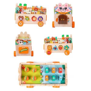 Masinuta din lemn, jucarii pentru motricitate, sortator forme si pescuit magnetic, 29 piese, 23.5x14x16cm, multicolor - Img 3