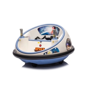 Masinuta electrica Bumper Car pentru copii, 2 joystick-uri, rotire 360°, lumini LED, centura siguranta, Alb/Albastru - Img 4