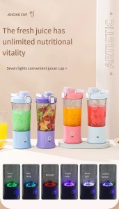 Mini blender portabil, reincarcabil, 60-70W, capacitate 600ml, pentru smoothies, cu pahar, lumina, incarcare USB C - Img 2