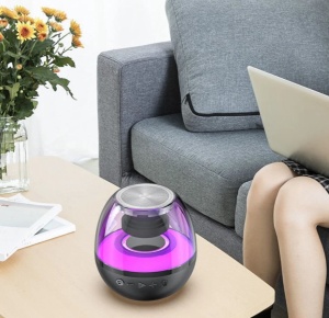 Mini boxa portabila cu extra bass, RGB, sunet 360°, HD, bluetooth 5.0, USB Type-C, negru - Img 4